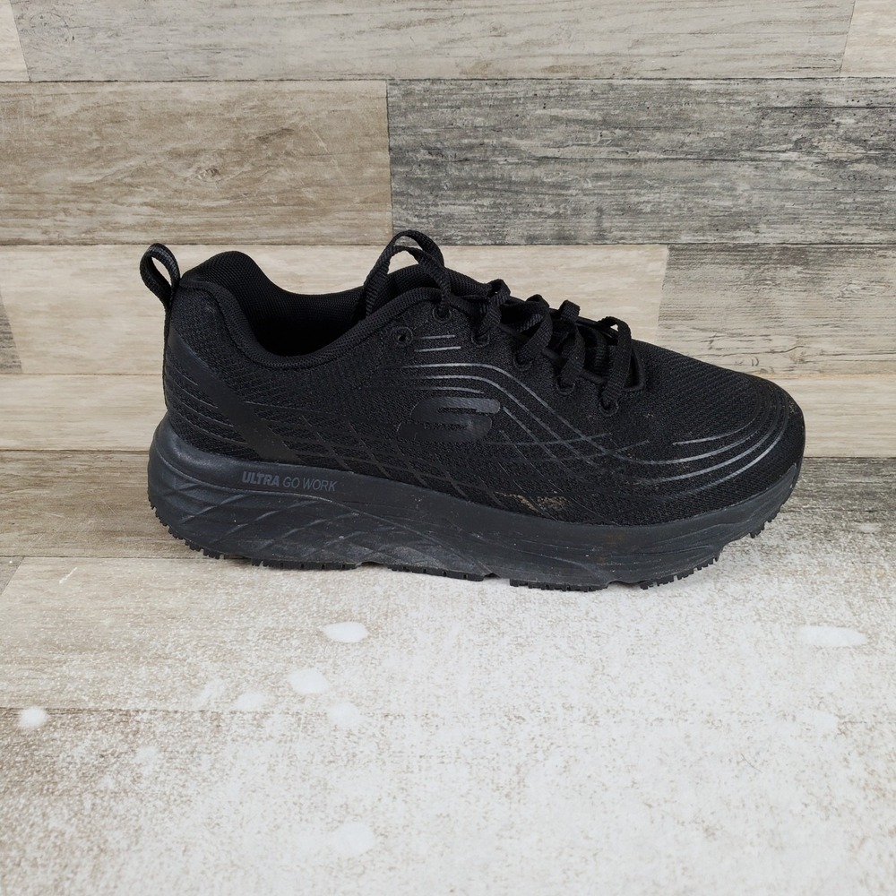 Skechers Max Cushioning Elite Women Work Shoes Sz 10 Black Lace-Up Sneakers